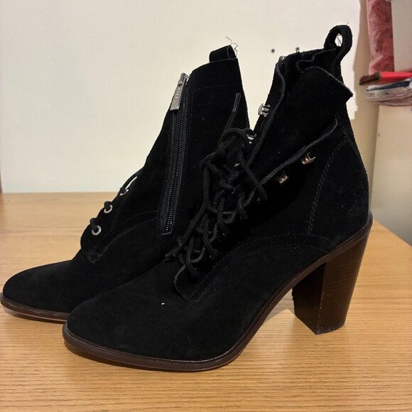 **2 for $20** BCBGeneration Black Suede Combat Ankle Boots - Women's 8.5 - Picture 1 of 7
